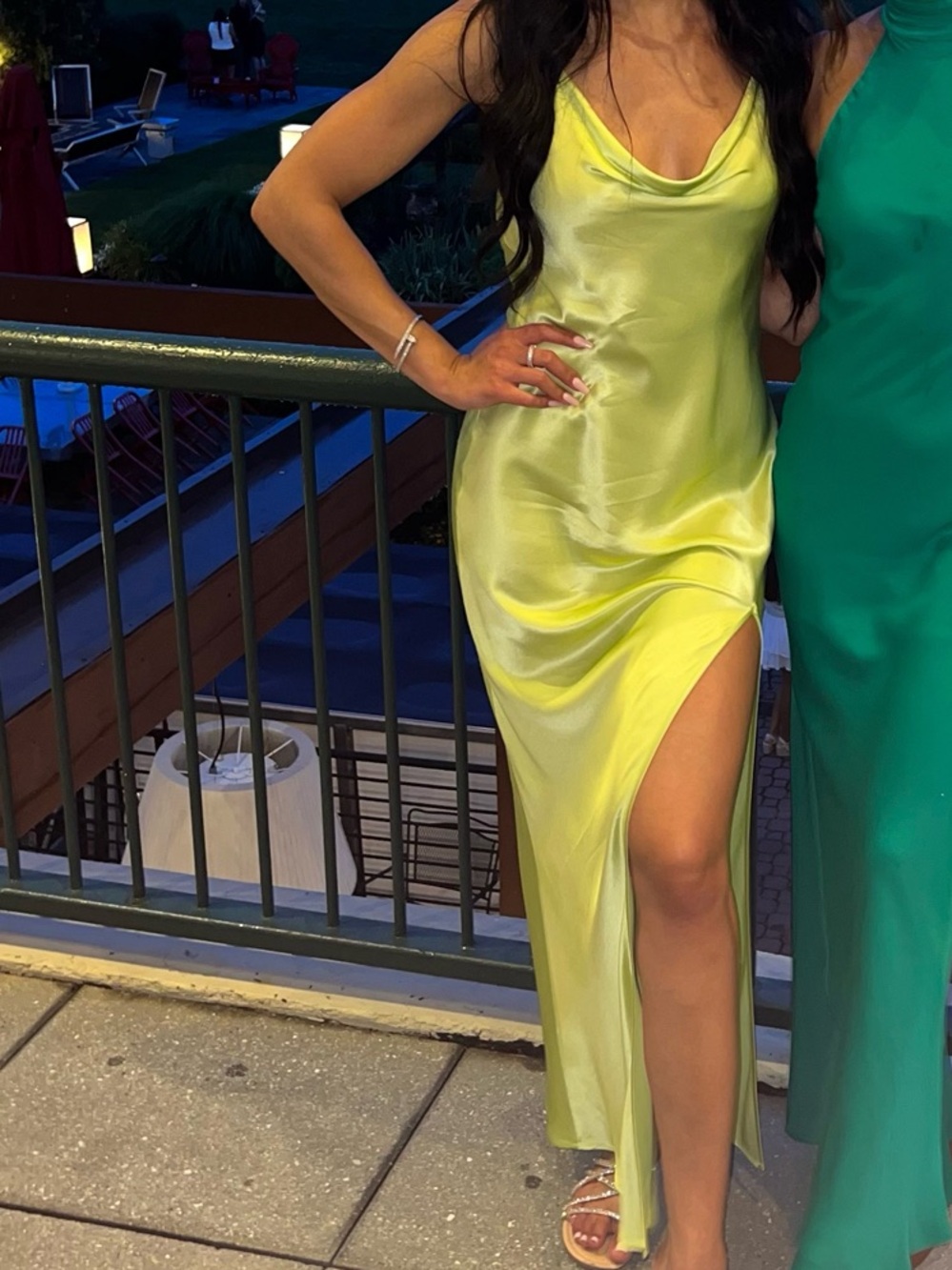 Meshki Satin Cowl Slip Dress - Neon Lime